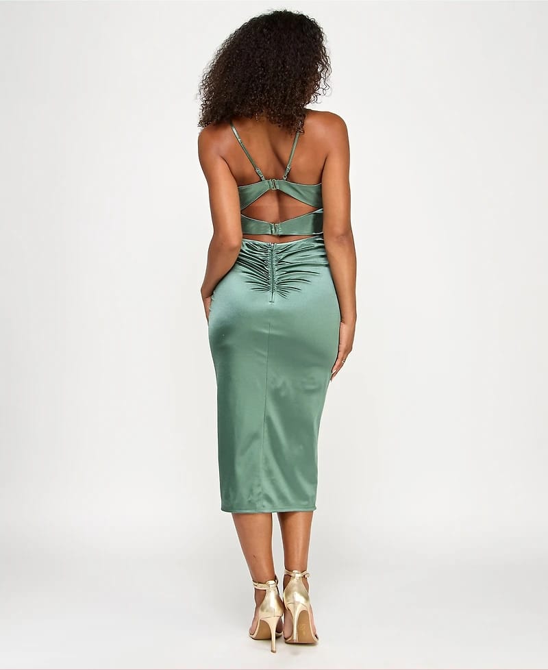 Sage Satin Elegance | Emerald Whisper Midi | Modern Muse Cocktail Dress | Silken Evening Glam | Satin Grace in Sage