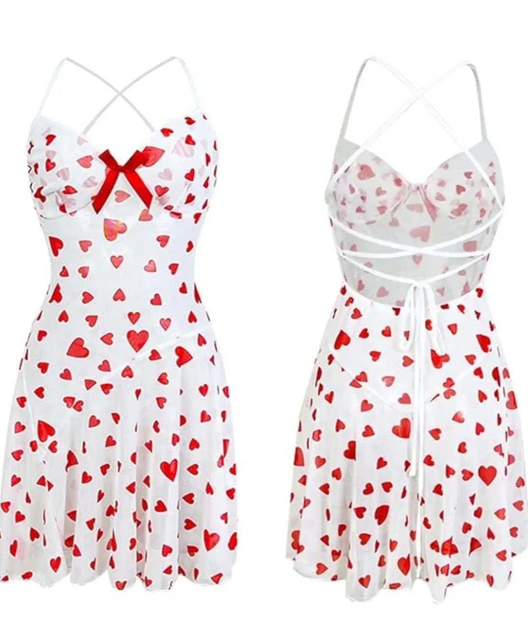 Heart Print Spaghetti Strap Mini Dress for Women | Valentine Heart Pattern Sleeveless Flowy Dress |Cute Red Heart Print A-Line Mini Dress