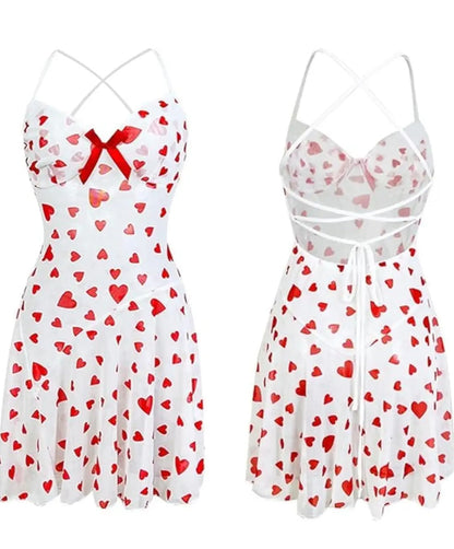 Heart Print Spaghetti Strap Mini Dress for Women | Valentine Heart Pattern Sleeveless Flowy Dress |Cute Red Heart Print A-Line Mini Dress