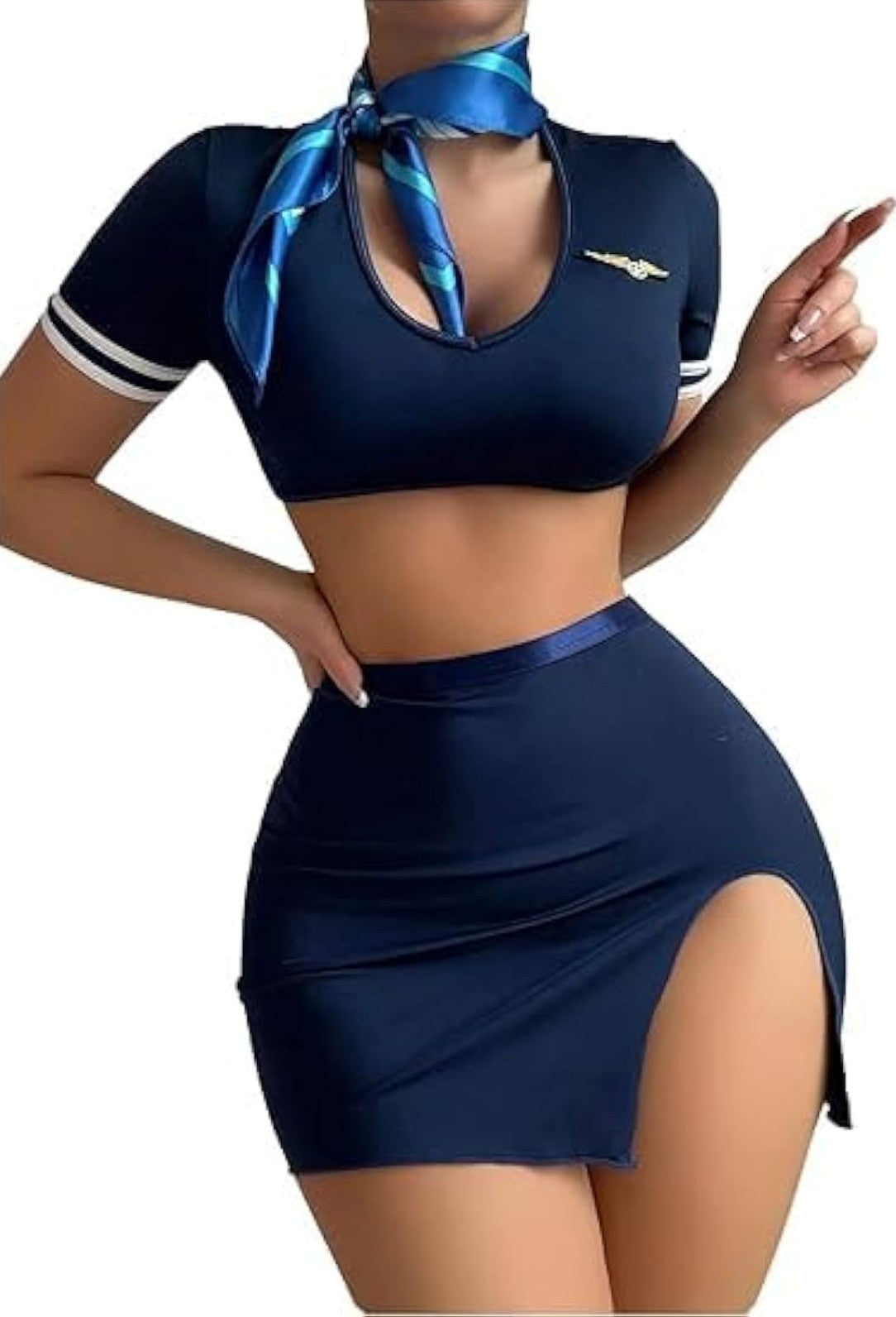 Airline Babe Two Piece Swimwear Set | Navy Blue Flight Attendant Inspired Bikini Set | Ocean Wings Two Piece Beachwear Set