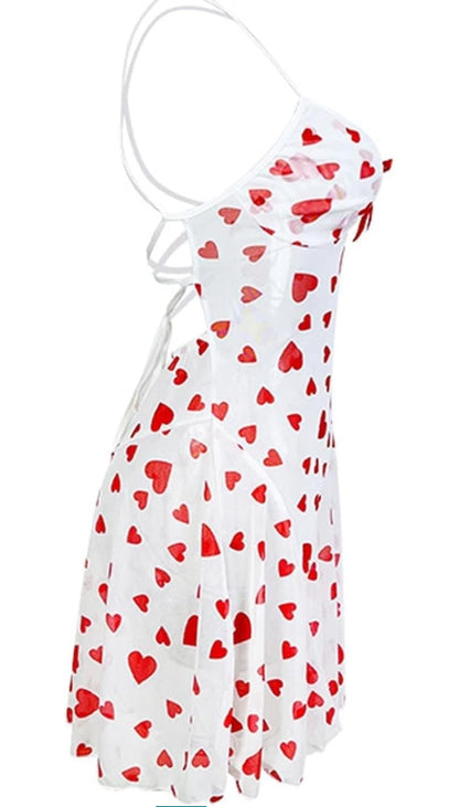 Heart Print Spaghetti Strap Mini Dress for Women | Valentine Heart Pattern Sleeveless Flowy Dress |Cute Red Heart Print A-Line Mini Dress