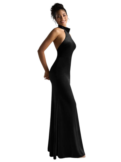 Elegant Black Halter Neck Bodycon Maxi Dress for Women