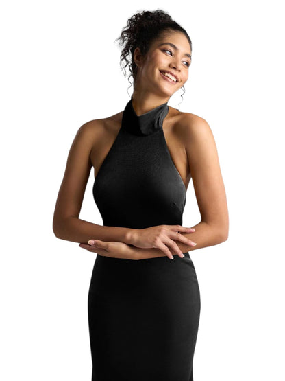Elegant Black Halter Neck Bodycon Maxi Dress for Women
