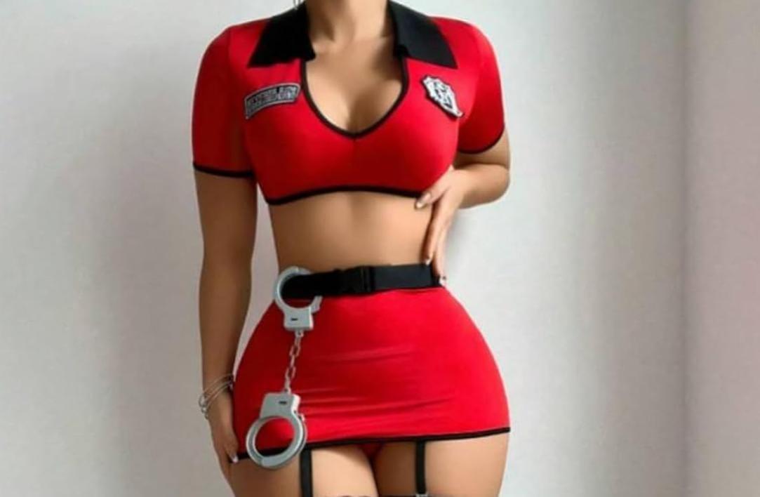 Red police costume outfit women | sexy red Halloween costume idea | bold red fashion outfit female