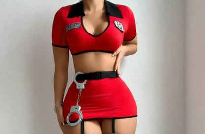 Red police costume outfit women | sexy red Halloween costume idea | bold red fashion outfit female