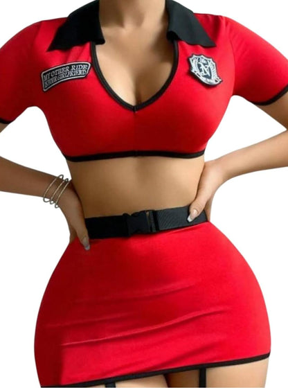 Red police costume outfit women | sexy red Halloween costume idea | bold red fashion outfit female