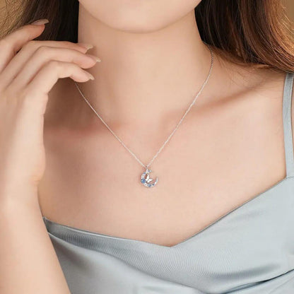 Elegant Moon Butterfly Crystal Pendant Necklace