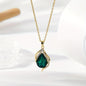 “Elegant Gold Teardrop Green Gemstone Pendant Necklace