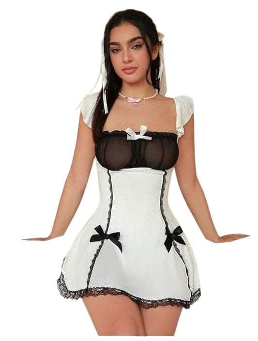 Black and White Sheer Maid-Inspired Mini Dress Costume | Babydoll nightdress