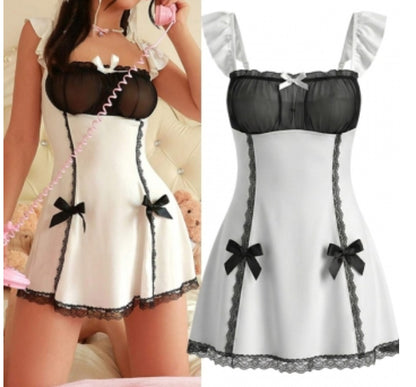 Black and White Sheer Maid-Inspired Mini Dress Costume | Babydoll nightdress