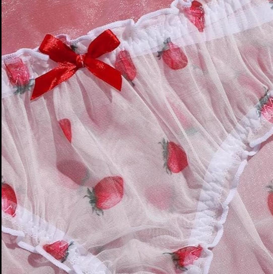Romantic Rose Print Frill Lingerie Set for Women