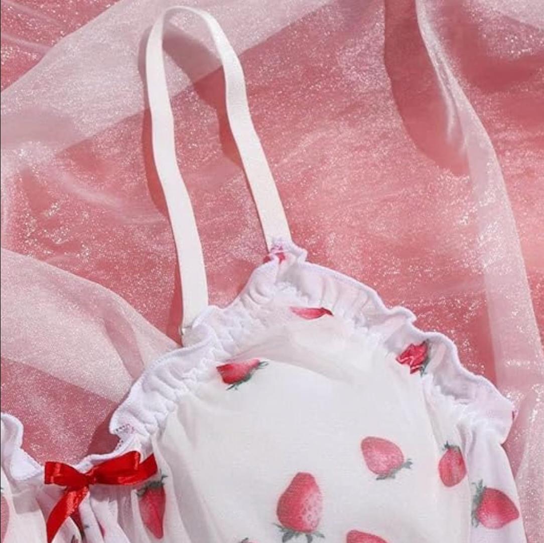 Romantic Rose Print Frill Lingerie Set for Women
