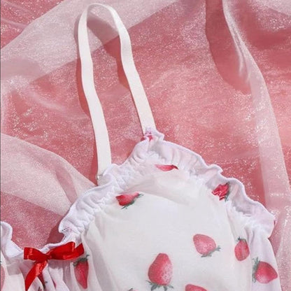 Romantic Rose Print Frill Lingerie Set for Women