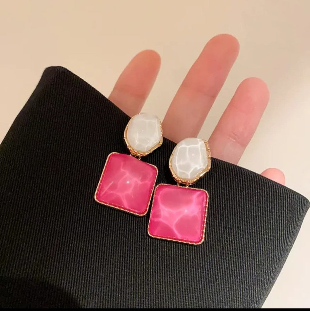 Women Pink Geometric Drop Earrings with Gold Finish Statement Jewellery