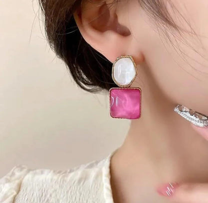Women Pink Geometric Drop Earrings with Gold Finish Statement Jewellery