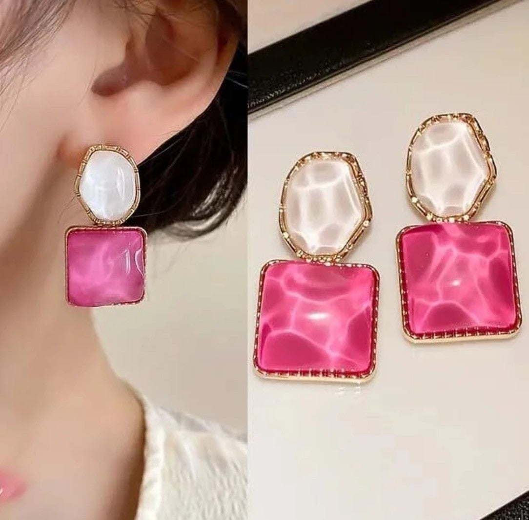 Women Pink Geometric Drop Earrings with Gold Finish Statement Jewellery