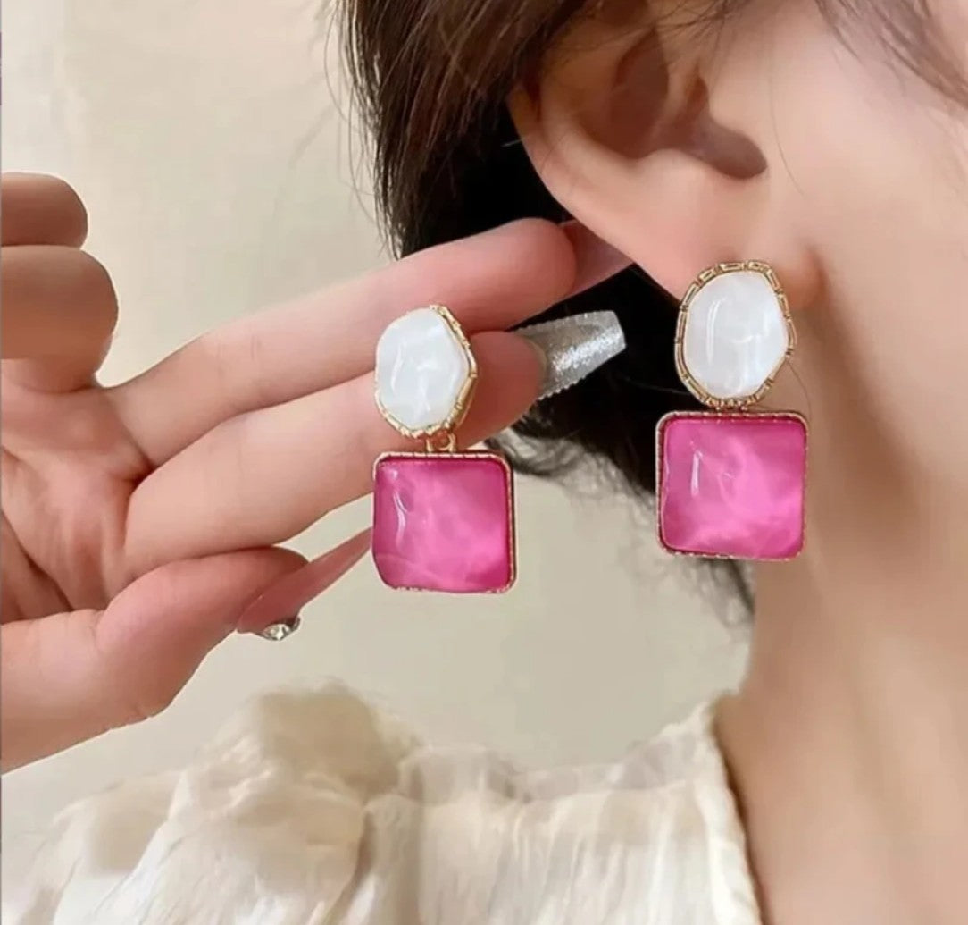 Women Pink Geometric Drop Earrings with Gold Finish Statement Jewellery