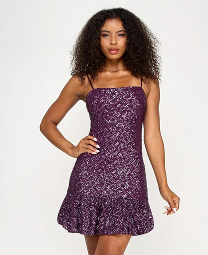 Midnight Plum Sparkle | Sequined Glam Mini Dress | Purple Stardust Elegance