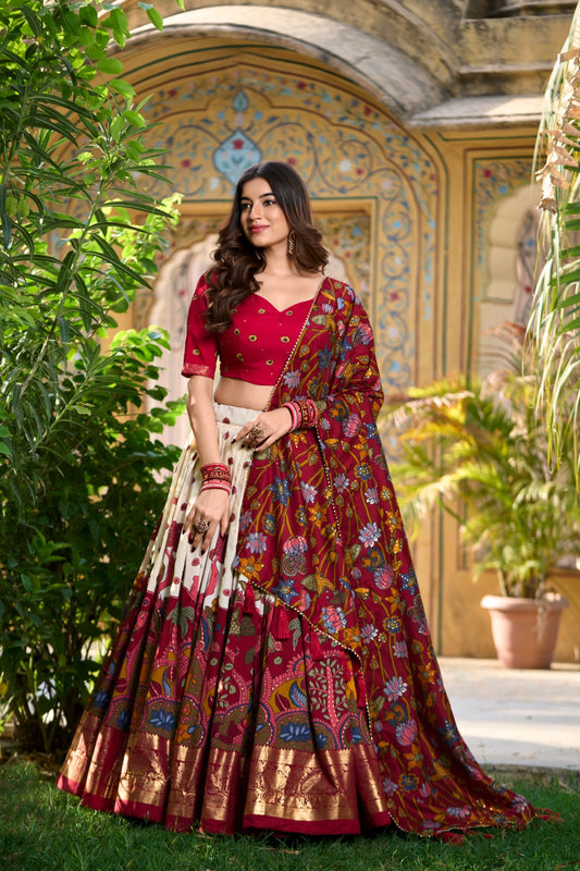 Crimson Garden Elegance | Royal Floral Lehenga Set | Heritage Bloom Ensemble