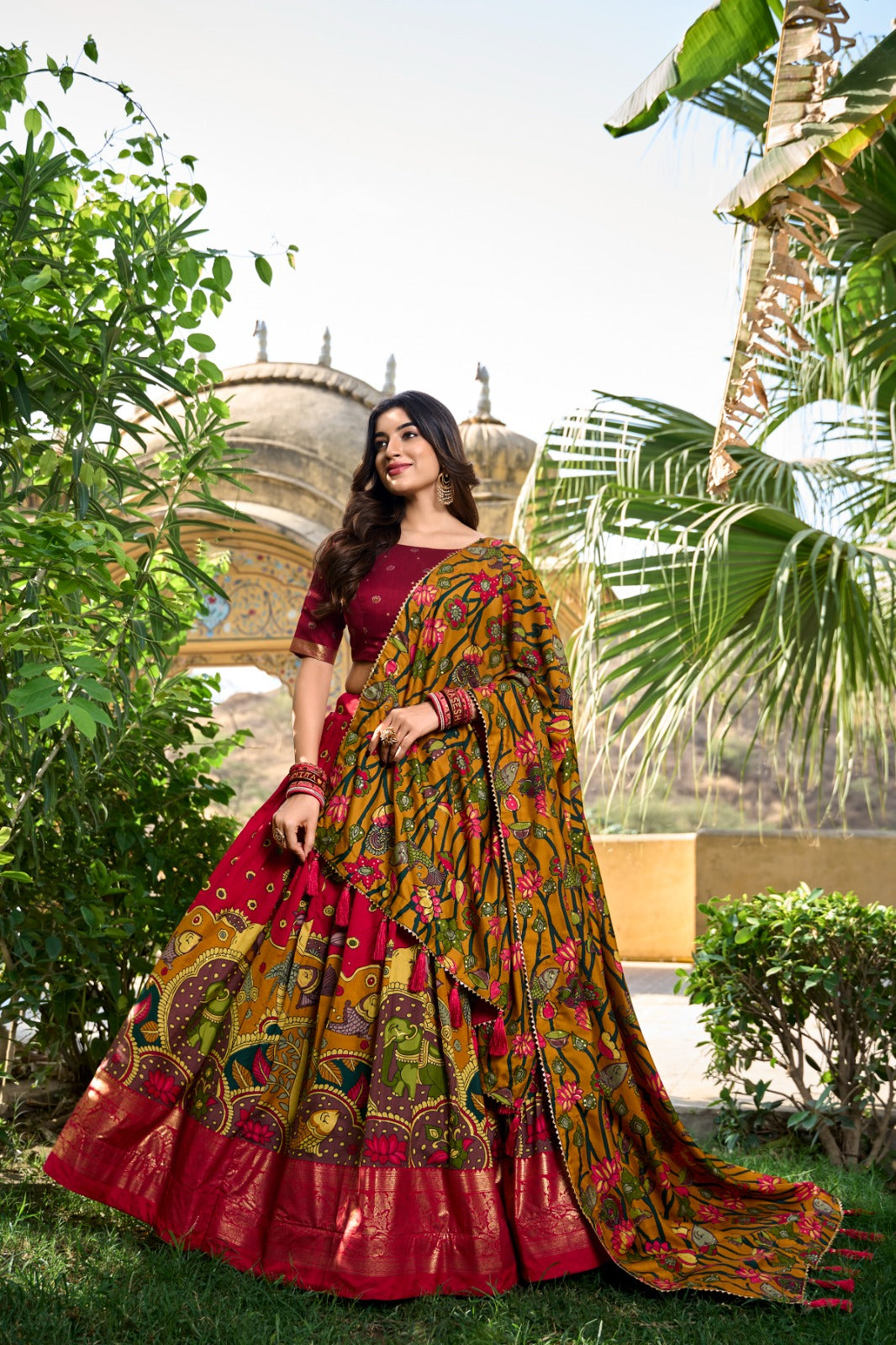Crimson Garden Elegance | Royal Floral Lehenga Set | Heritage Bloom Ensemble